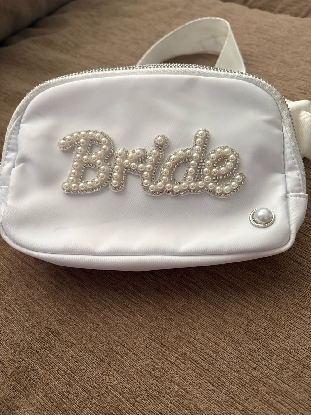 Bride Pearl-Embellished White Crossbody Bag